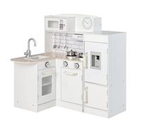 DREAMADE Cuisine d’Angle Enfants en MDF, Coin Arrondi, Évier, Cuisinière, Distributeur d'eau, Réfrigérateur, Rangements Inclus, Jeu d'Imitation pour Tout-Petits 3 Ans+, 60x65x85cm (Version de Base)