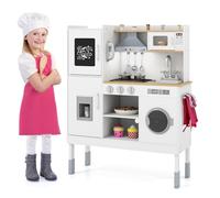 DREAMADE Cuisine Enfant avec 16 Accessoires, Jouet d’Imitation de Cuisine avec Hotte, Machine à Glaçons et Téléphone, Vrais Sons et Lumières, Ensemble de Jeu pour 3+Ans (Naturel L)