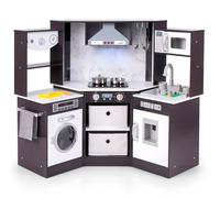 DREAMADE Cuisine Enfant avec Micro-Ondes, Cuisinière Électronique, Cuisine d'angle en Bois avec Effets Lumineux et Sonores