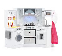 DREAMADE Cuisine Enfant avec Micro-Ondes, Cuisinière Électronique, Cuisine d'angle en Bois avec Effets Lumineux et Sonores, Accessoires Riches, Jouet Dinettes pour 3+ Ans (Blanc)