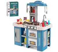 DREAMADE Cuisine Enfants avec 38 Accessoires, Cuisine Jouet avec Sons & Lumières Réelles, Évier, Cuisinière Vapeur, Jeu de Cuisine pour Tout-Petits 3+ Ans (Bleu)