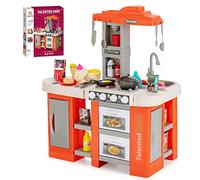 DREAMADE Cuisine Enfants avec 67 Accessoires, Cuisine Jouet avec Sons & Lumières Réelles, Évier, Cuisinière Vapeur, Jeu de Cuisine pour Tout-Petits 3+ Ans (Orange)
