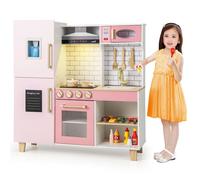 DREAMADE Cuisine Enfants avec Lumières et Sons, Plaque de Cuisson, Hotte, Évier, Machine à Glace et Four, Grand Espace de Rangement