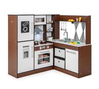 DREAMADE Cuisine Enfants en Bois, Coin de Jeu de Simulation de Cuisine avec Accessoires de Cuisson, Évier, Cuisinières, Machine à Glaçons, Jeu de Cuisine pour Enfants 3 Ans+, Marron