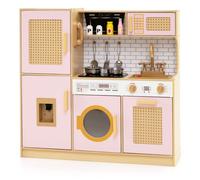 DREAMADE Cuisinière en Bois pour Enfants, Jeu de Cuisine avec Sons et Lumières Réels, Cuisinière, Distributeur d'Eau, Rose