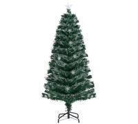 DREAMADE DREAMADE Sapin de Noël Artificiel avec Flocon de Neige 120/150 cm, avec Lampes à LED et Etoile au Sommet d’Arbre, Pieds en Fer et Feuilles en PVC, Décoration pour Noël Vert (150 cm)