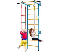 DREAMADE Échelle Suédoise Enfant 5 en 1, Espalier Suédois avec Échelle de Corde Échelle Murale Barre de Traction Corde Anneaux, Jungle de Jeu Intérieur Capacité de Charge 100KG (Jaune)