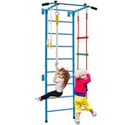 DREAMADE Échelle Suédoise Enfant 5 en 1, Espalier Suédois avec Échelle de Corde Échelle Murale Barre de Traction Corde Anneaux, Jungle de Jeu Intérieur Capacité de Charge 100KG (Bleu)