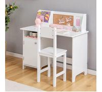 DREAMADE Ensemble Bureau et Chaise Enfants, Bureau d'Etude avec Armoire de Rangement et Clapier, Tableau Blanc et Marqueur, Blanc