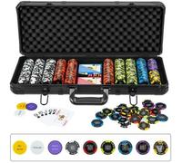 DREAMADE Ensemble Complet de Jetons de Poker, Mallette Poker en Aluminium de 500 Pièces, 5 Dés, Jeux de Cartes, pour Voyage, Fête