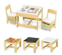 DREAMADE Ensemble de Table et 2 Chaises Enfant avec Tableau Noir, Table Dessin avec Grand Volume de Rangements&Chaises avec Boîtes de Rangement pour Manger Dessiner Bricoler (Vert)