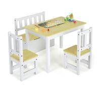 DREAMADE Ensemble de Table et 2Chaises Enfant avec Banc Coffre à Jouet 2 en 1, Ensemble Table d'Activité en Bois pour