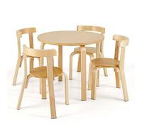 DREAMADE Ensemble de Table et 4 Chaises en Bois pour Enfants avec Dossier Incurvé, Table d'Activités avec 4 Chaises pour Tout-Petits pour Maison,Salle de Jeux et Chambre, 4 Ans et Plus (Naturel)