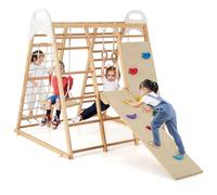 DREAMADE Ensemble Échelle d'escalade 8 en 1 pour Enfants 1+ Ans à Grimper, Balançoire, Triangle d’Escalade Éducatif en Bois Massif avec Structure Stable pour Intérieurs (8 en 1 | Nature)