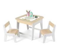 DREAMADE Ensemble Table Enfants avec 2 Chaises, Table Dessin Plateau Double Face et Espace de Rangement Caché, Charge 30KG, 3-6 Ans