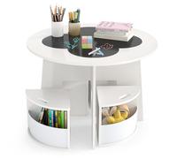 DREAMADE Ensemble Table Enfants avec 4 Tabourets de Rangement, Tableau Noir, Table d'Activités Rond pour Enfant 3Ans+, Blanc