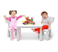 DREAMADE Ensemble Table et 2 Chaises 76x54x49CM pour Enfants 1-7 Ans Table d'enfant+2 Chaises Stable avec Dossier Ergonomique pour Jouer,Dessiner,Manger,Charge 50KG (Blanc)