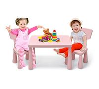 DREAMADE Ensemble Table et 2 Chaises 76x54x49CM pour Enfants 1-7 Ans Table d'enfant+2 Chaises Stable avec Dossier Ergonomique pour Jouer,Dessiner,Manger,Charge 50KG (Rose)