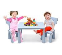 DREAMADE Ensemble Table et 2 Chaises 76x54x49CM pour Enfants 1-7 Ans Table d'enfant+2 Chaises Stable avec Dossier Ergonomique pour Jouer,Dessiner,Manger,Charge 50KG (Bleu)