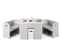 DREAMADE Ensemble Table et 2 Chaises pour Enfants 4 en 1, avec Espace de Rangement sous la Table, Couvercle Amovible, 3+ Ans