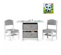 DREAMADE Ensemble Table et 2 Chaises pour Enfants avec 2 Tiroirs en Tissu Amovibles, Dossier Confortable, Plateau Spacieux, 3+ Ans