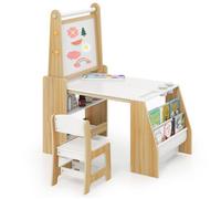 DREAMADE Ensemble Table et Chaise pour Enfants, Kit d'Activités avec Chevalet,Tableau Blanc,Tableau Noir,Rouleau de Papier,Naturel