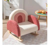 DREAMADE Fauteuil à Bascule pour Enfants, Mini Canapé à Accoudoirs en Velours Teddy avec Pieds en Bois Massif, Dossier Elargi,