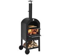 DREAMADE Four à Pizza au Charbon Extérieur avec Cheminée Thermomètre Double, Pelle, Pierre à Pizza et Housse Étanche Inclus, Noir