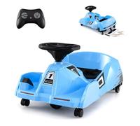 DREAMADE Go Kart Électrique 12V avec Serpillière Amovible, Télécommande, Musique et Connexion Sans Fil, pour Enfant 2 à 5 Ans, Bleu
