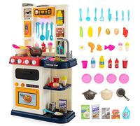 DREAMADE Jeu de Cuisine pour Enfants de 38 Pièces avec Son, Lumières, Effets de Vapeur et d'Ébullition, Robinet d'eau avec Débit d'eau Réel, Accesoires Complets pour 3 +Ans (Bleu)