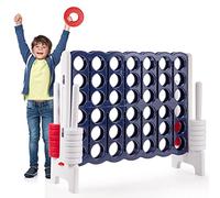 DREAMADE Jeu de Société Puissance 4 Géant pour Enfants 120 x 42 x 104CM avec 42 Anneaux, 4 Shots Géants avec Levier de Réinitialisation du Jeu, pour Réunions de Famille (Gris Bleu)