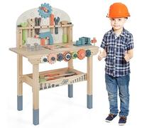 DREAMADE Jouet Bricolage Enfant, Etabli Bricolo Center en Bois, Jouet en Bois Établi du Bricoleur avec 63 Accessoires pour 3+ Ans (Bleu)