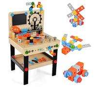 DREAMADE Jouet Bricolage Enfant, Etabli Bricolo Center en Bois, Jouet en Bois Établi du Bricoleur avec 6 Outils & 75 Accessoires pour 3+ Ans (Noir)