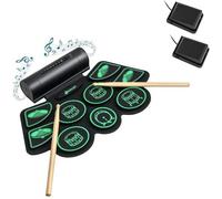 DREAMADE Kit de Batterie Numérique Electronique à 9 Pavés avec 2 Haut-Parleurs Stéréo, Baguettes de batterie, Pédales, Vert