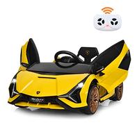 DREAMADE Lamborghini Voiture Électrique 12V pour Enfant avec 2 Vitesses et Télécommande à Distance, Voiture Électrique Enfant avec Lumières et Musique, Démarrage Lent pour 3-8 Ans (Jaune)
