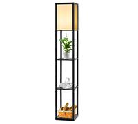 DREAMADE Lampadaire sur Pied en Bois avec E27(Sans Ampoule) Max 60W, Lampe sur Pied 160CM avec 3 Etagères et Abat-jour en Tissu, Idéal pour Salon et Chambre, 26X26X160CM (Noir1)