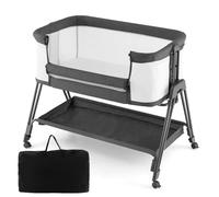 DREAMADE Lit Cododo Pliable Bébé 0-6 Mois avec Matelas Berceau Nouveau-Nés Portable avec Hauteur Réglable,Roues Universelles Lit Parapluie avec Fenêtre en Maille,Corde Fix,Charge 9+2KG (Gris Foncé)