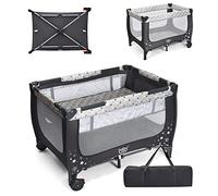 DREAMADE Lit Parapluie Bébé 2 en 1 avec Matelas Lit Voyage Pliable 120x65 CM avec Matelas&2 Roues avec Freins,Charge 15 KG,0-36 Mois(Gris)