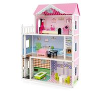DREAMADE Maison de Poupée pour Enfants à 3 Étages, Maison de Rêve à 5 Pièces Simulées avec 10 Accessoires, Ascenseur Fonctionnel et Escalier Rotatif, Maison de Luxe, Cadeau pour Enfant 3+ Ans