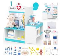 DREAMADE Malette Docteur Enfant, Kit Médecin en Bois avec Salle d'Examen, Zones d'accueil et d'Attente, Évier, Centre d'Activités Médical avec Accessoires pour Garçons et Filles de 3+ Ans (Bleu)