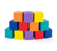 DREAMADE Modules de Motricité 12 Cube, Blocs de Construction en Mousse pour Enfants avec Revêtement en Cuir Artificiel, Jouet Éducatifs dans Chambres, Écoles, Maternelle (12PCS-Multicolore)