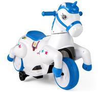 DREAMADE Moto Électrique Enfants avec Roulettes d’Apprentissage, Musique, Affichage LED, Cheval à Bascule Motorisé, Bleu