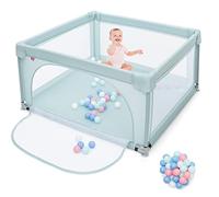 DREAMADE Parc Bébé en Tissu Oxford, Clôture de Jeu avec Protection d'Angle avec 50 Balles de Jeu, Parc Bébé avec Porte Zippée, pour le Salon, la Chambre et l'Extérieur (120x120x68cm, Bleu)