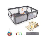 DREAMADE Parc Bébé Pliable en Tissu Oxford, avec Tapis, 50 Boules de Mer et 4 Anneaux Suspendus, Sac de Rangement, 206X147X68,5CM