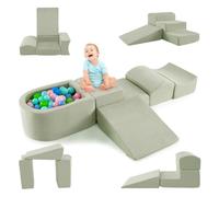 DREAMADE Parcours de motricité Bébé 5PCS avec Housse Lavable, Blocs de Construction avec Piscine à Balles, Module Motricité pour Enfant 3+ Ans (Vert)