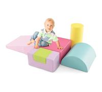 DREAMADE Parcours de Motricité, Ensemble de 6 PCS Jouets Éducatifs pour Enfant avec Différentes Formes & Couleurs, Module de Motricité pour Maison, École Maternelle (Macaron - Rose & Jaune)