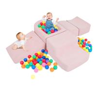 DREAMADE Parcours Motricité Bébé 5PCS avec Housse Lavable, Blocs de Construction avec Piscine à Balles, Module Motricité pour Enfant 3+ Ans, sans Balles (Velours Côtelé,Rose)
