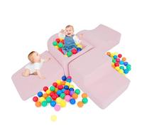 DREAMADE Parcours Motricité Bébé 5PCS avec Housse Lavable, Blocs de Construction avec Piscine à Balles, Module Motricité pour Enfant 3+ Ans, sans Balles (Sherpa,Rose)