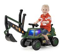 DREAMADE Pelleteuse Électrique 6V Enfant 3+Ans avec Godet Réglable Excavatrice Autoportée avec Lumières LED,Musique,Klaxon Véhicule de Construction Garçons Filles Charge 25KG (Vert)