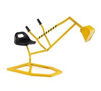 DREAMADE Pelleteuse pour Enfants, Jouet de Bac à Sable en Métal avec Siège Rotatif à 360°, Pelle Flexible, Grue Excavatrice d'Extérieur pour pour Terre, Neige, Plage (Jaune,Base Carrée)